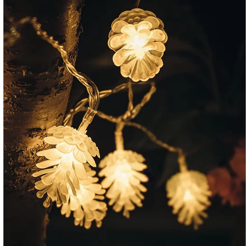Pinecone String Lights 16FT 40 LED Clear Pine Cone String Lights Battery Powered